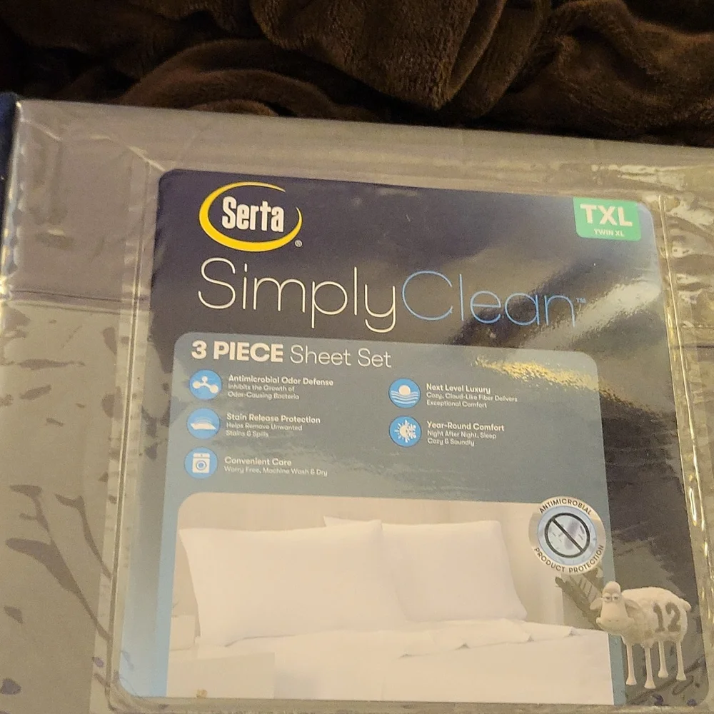 Serta Simply Clean Antimicrobial Stain Release Twin XL 3 pc sheet set Gray New…